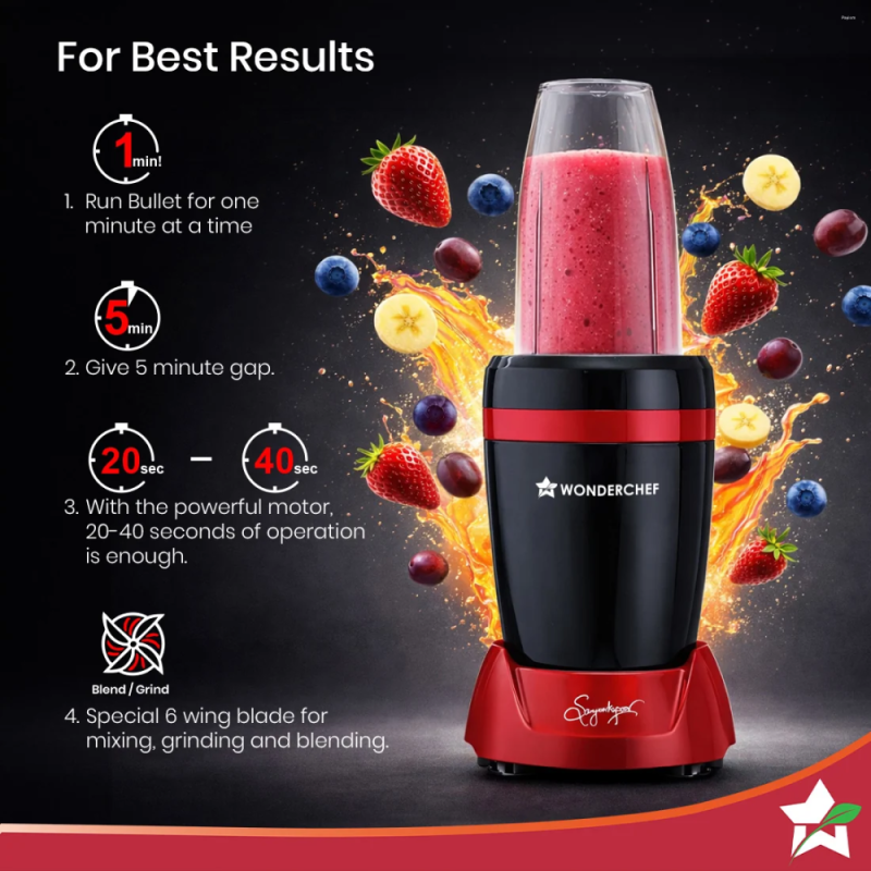 Wonderchef Nutri-blend Turbo 750W 3 Jar 22000 RPM Mixer Grinder Blender, Stainless Steel Blades, Black & Red