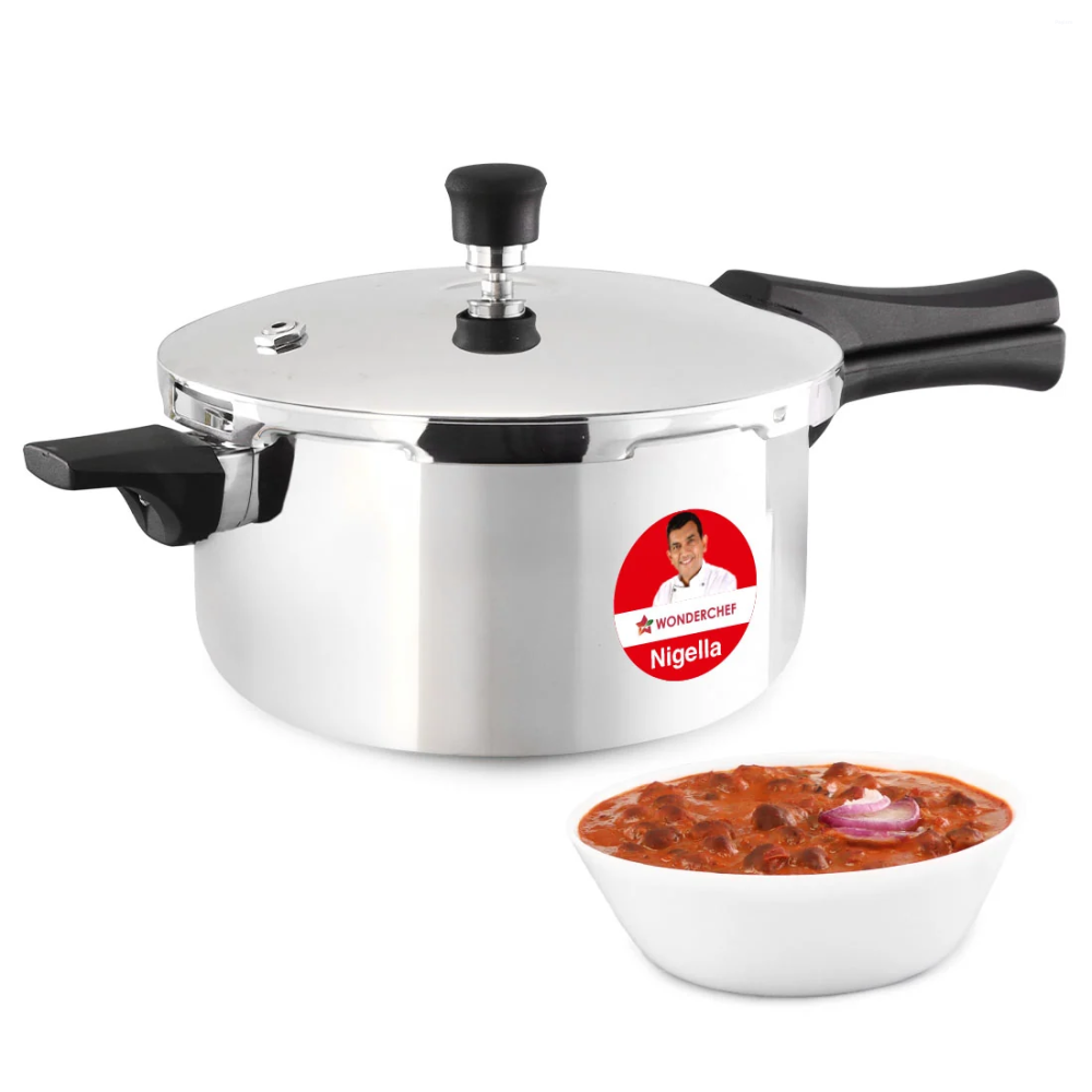 Wonderchef Nigella Tri-Ply 5L Outer Lid Pressure Cooker, 18/10 Stainless Steel, ISI Certified, Induction & Gas Compatible