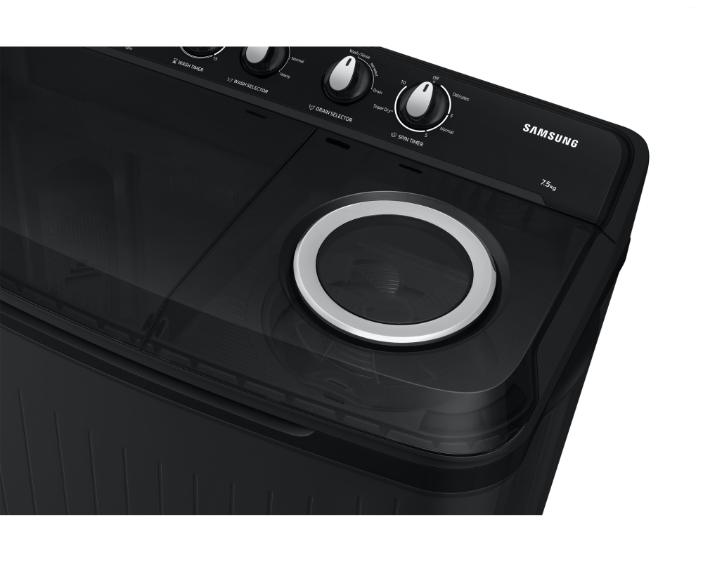 Samsung 7.5 kg Semi Automatic Washing Machine with Hexa Storm Pulsator, Dark Gray with Ebony Black Base (WT75B3200GD)