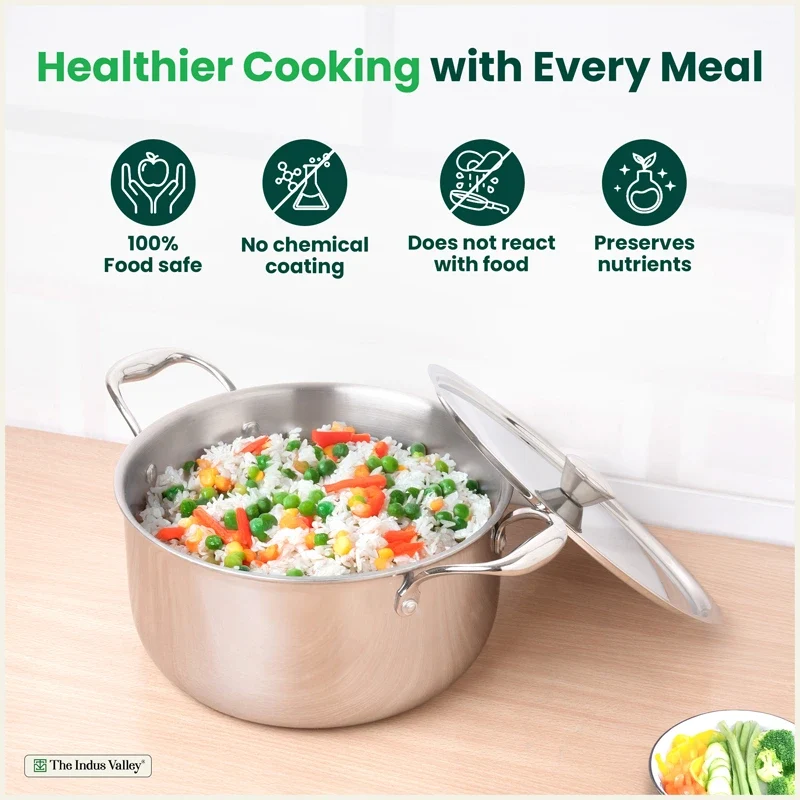 The Indus Valley 20cm Casserole Tri-Ply Stainless Steel KC-TP-CRT-001