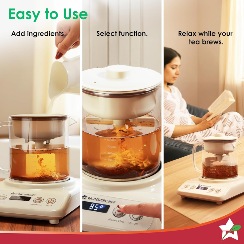 Wonderchef Chai Magic 600W 500ml Automatic Tea & Cappuccino Maker, 4 Modes, Automatic Milk Dispensing & Self-Cleaning