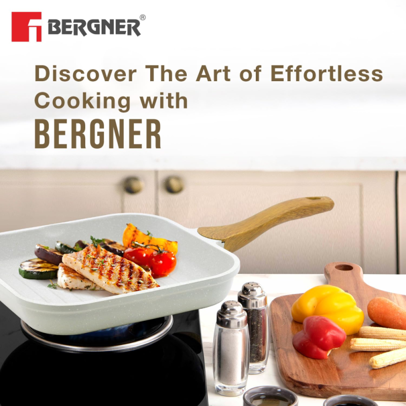 Bergner Naturally Grill Pan Ø26cm Forged Aluminium, Marble Non-Stick, Induction Ready BGD-30494-CR