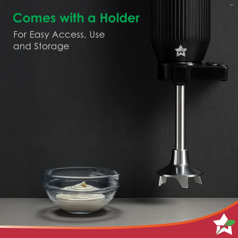 Wonderchef Prima Plus 250W Electric Hand Blender, 2-Speed, Stainless Steel Blades, Hot & Cold Blending, Whisk & Chopper