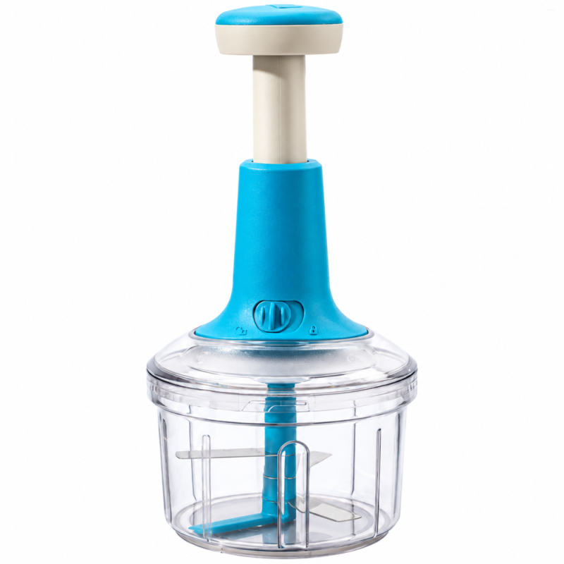 Wonderchef Glory Push Chopper 800ml, 3 Stainless Steel Blades, Anti-Slip Silicone Base, Blue