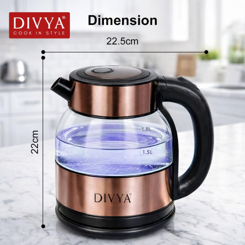 DIVYA Big Boss 1.8L Electric Glass Kettle with 1500W Power – SBS-BB-1800