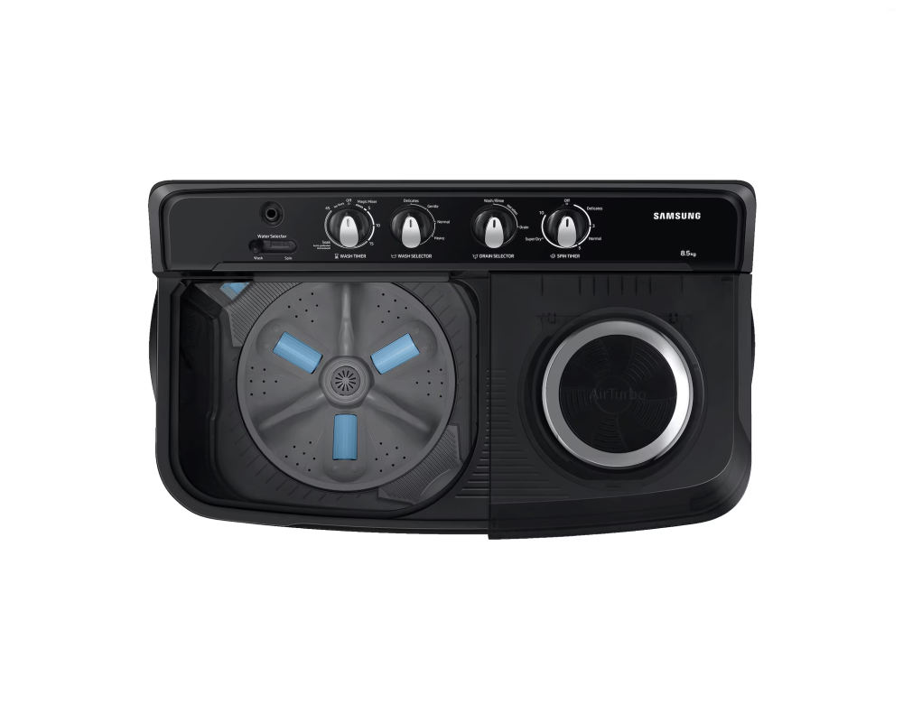 Samsung 8.5 kg Semi Automatic Washing Machine with Hexa Storm Pulsator, Dark Gray with Ebony Black Base (WT85B4200GD)