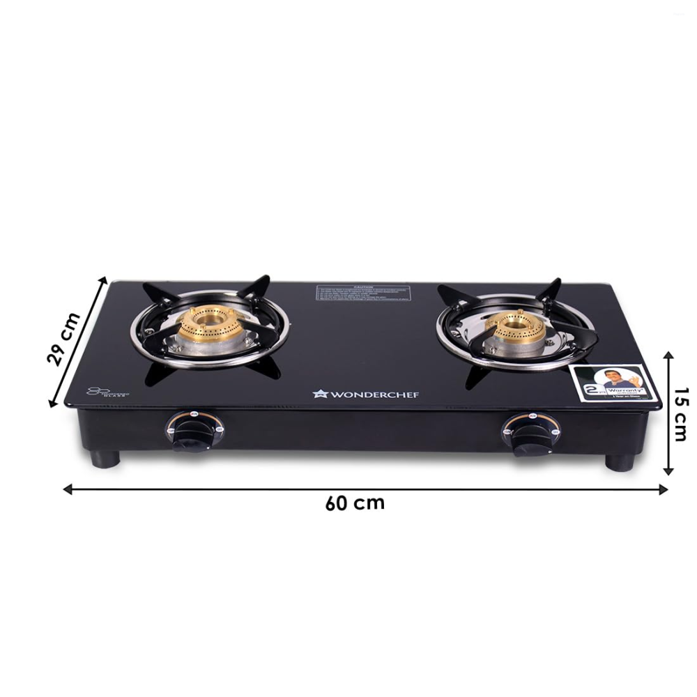 Wonderchef Ultima 2 Burner 6 mm Toughened Glass Cooktop with Brass Burners, Manual Ignition & Stainless Steel Drip Tray