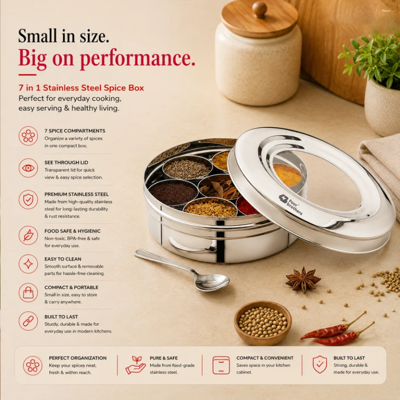 Four Brothers SS Spice Box 7 in 1 See Through Lid Medium 4BSB-M