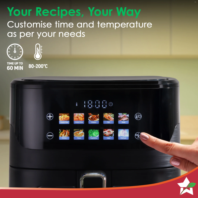 Wonderchef Evita 6.5L 1600W Digital Air Fryer, 12 Preset Menus, Rapid Air 360° Circulation, Viewing Window & Chamber Light