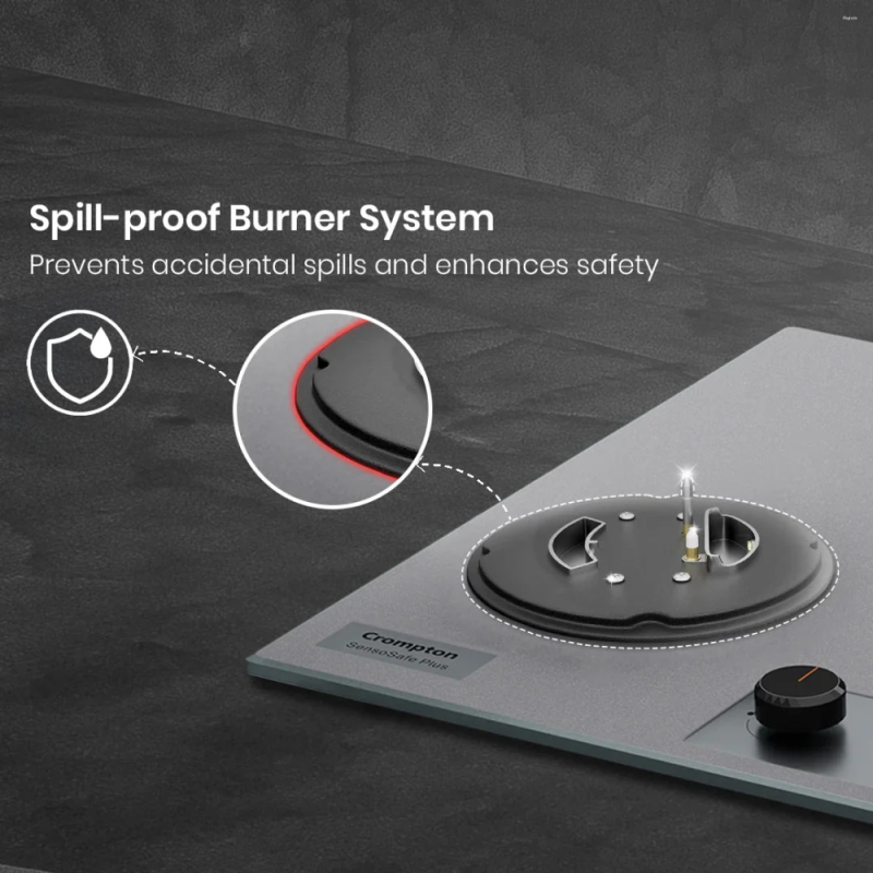 Crompton SensoSafe Plus 80cm 4 Burner Built-in Gas Hob with Full Brass 3D Burners, Auto Ignition & Flame Failure Safety (HOB-SSFB804SP-MBU)