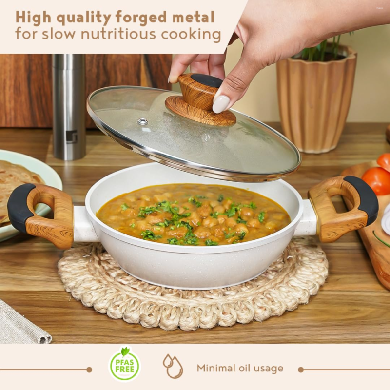 Bergner Naturally Kadai With Lid Ø28cm Forged Aluminium, Marble Non-Stick, Induction Ready BGD-30490-CR