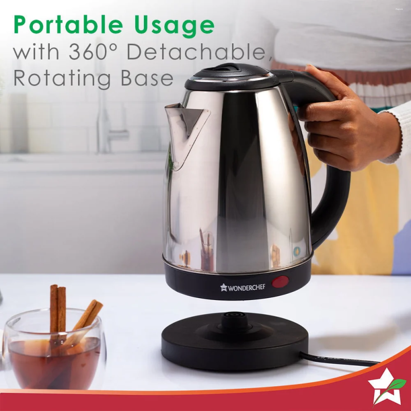 Wonderchef Crescent 1.8L 1350W Electric Kettle, Stainless Steel Body, Safety Locking Lid, Thermostat & Auto Shut-Off