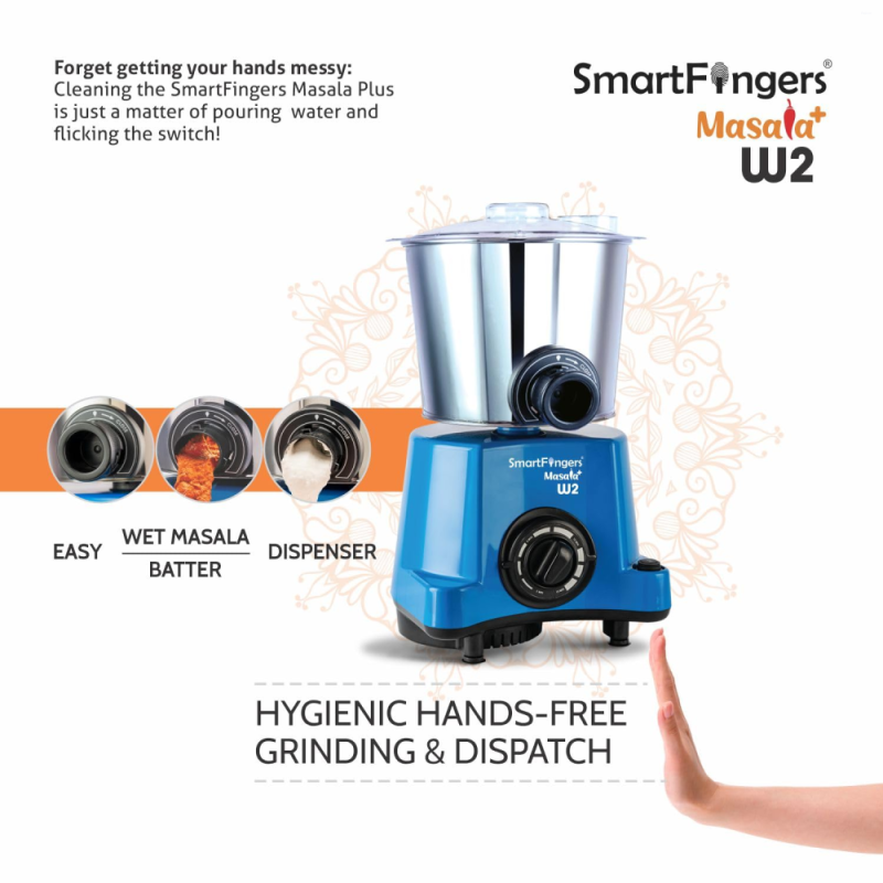 SmartFingers 2 L Masala Plus W2 110V Wet Grinder for USA, 150W Motor, Wet Masala & Batter Dispenser