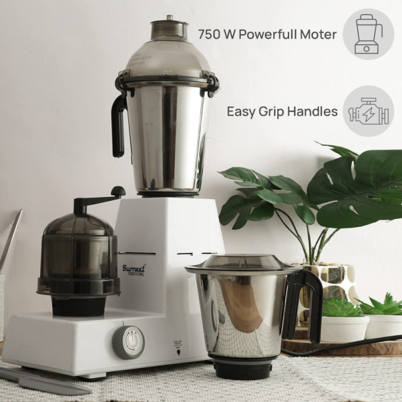 Sumeet Traditional Domestic DXE 110V 750W Mixer Grinder with 3 Stainless Steel Jars, Copper Motor & Multi-Function Blades
