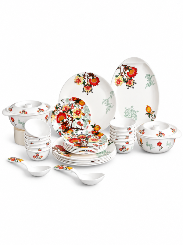 Wonderchef Venice 31-Piece Red Melamine Dinner Set with Dinner Plates, Bowls, Casseroles & Serving Platter