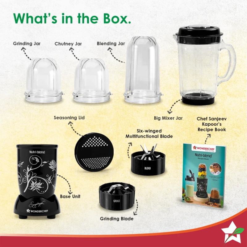 Wonderchef Nutri-blend 500W 4-Jar Mixer Blender with 750 ml, 500 ml & 300 ml Jars, 22000 RPM & Stainless Steel Blades