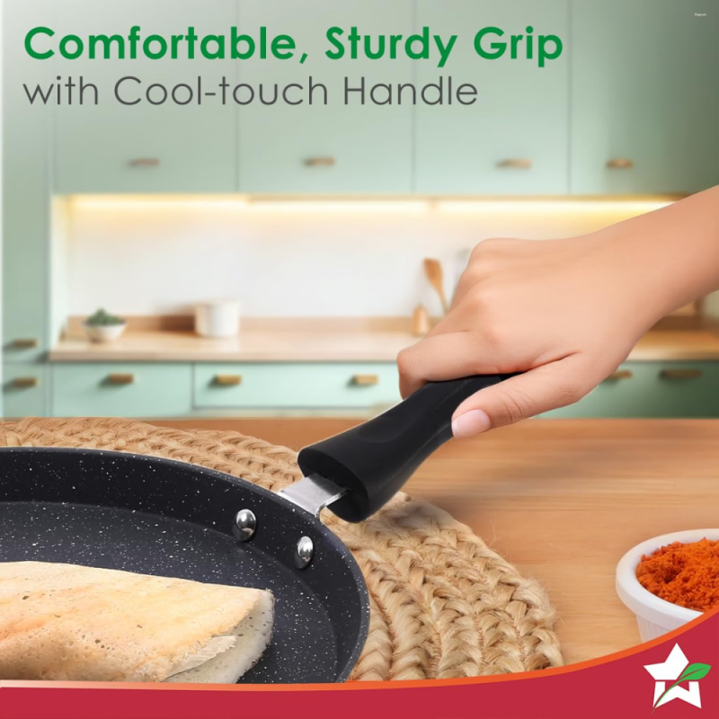 Wonderchef Duralite 28cm Die-Cast Dosa Tawa with 5-Layer Duramax Non-Stick Coating & Soft-Touch Handle, Grey