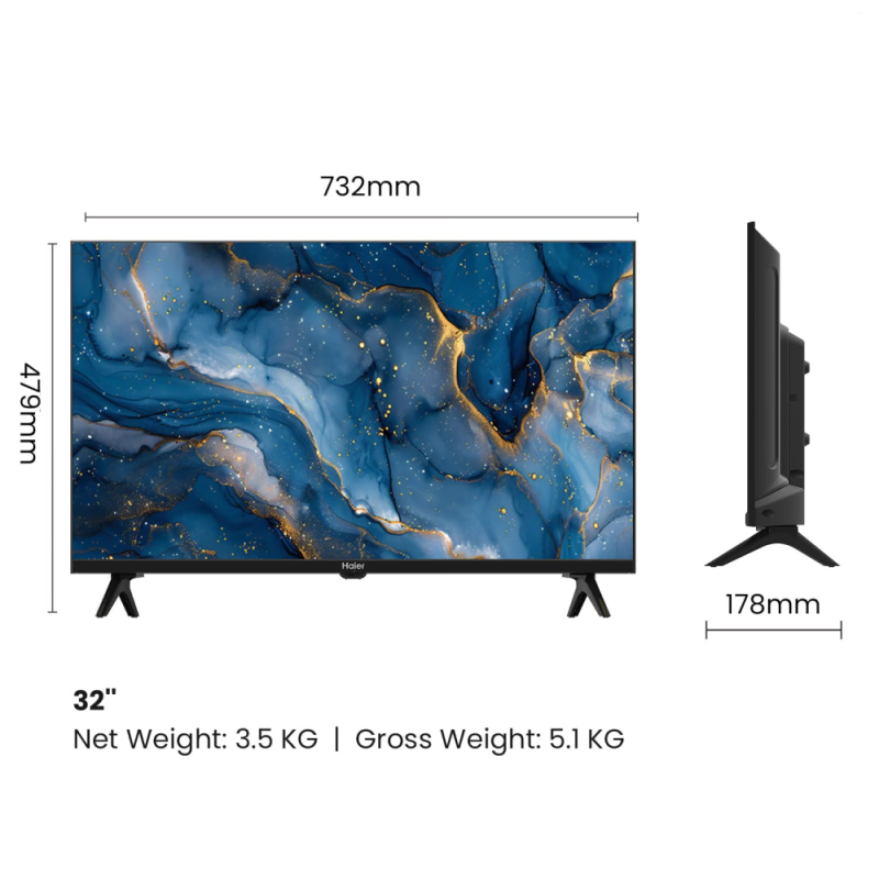 Haier 32 Inch HD Ready Smart TV with Bezel-less Design, HDR, 16W Dolby Digital & 3 HDMI LE32A7-N-HIL