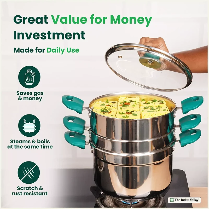 The Indus Valley 21cm Multi-Cooker Steamer Stainless Steel KC-SS-ST-005