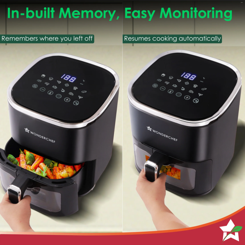 Wonderchef Evita 5L 1350W Digital Air Fryer, 12 Preset Menus, Rapid Air 360° Circulation, Viewing Window & Chamber Light