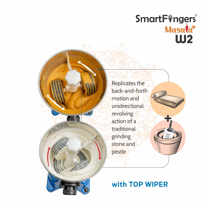 SmartFingers 2 L Masala Plus W2 110V Wet Grinder for USA, 150W Motor, Wet Masala & Batter Dispenser