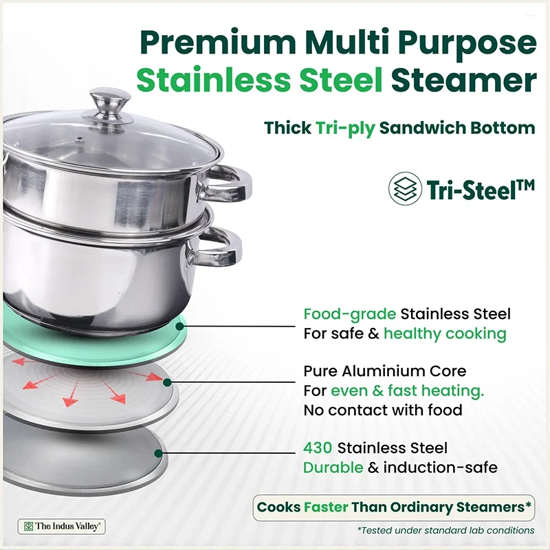 The Indus Valley 22cm Steamer Stainless Steel, 2 Tier KC-SS-ST-004