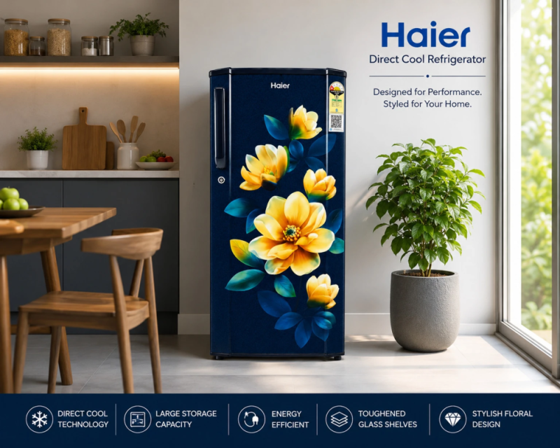 Haier 185 L 1 Star Single Door Direct Cool Refrigerator with DEFT, Stabilizer Free Operation & Toughened Glass Shelves HRD-2051SMFA-P