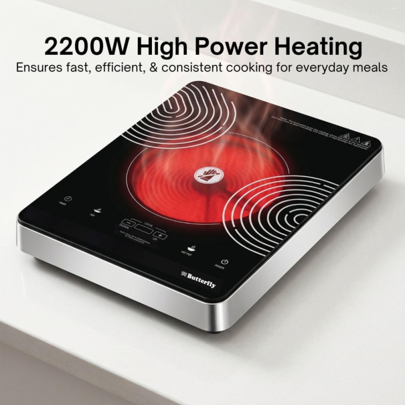 Butterfly Raedius Digi 2200W Infrared Cooktop with Touch Control, LED Display & Child Lock