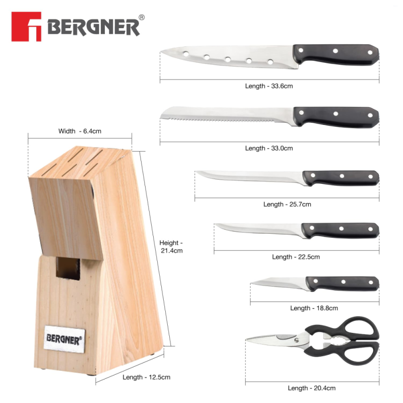 Bergner Shark Shark Knife Set (8 Pcs) Stainless Steel, ABS Handle BG-472