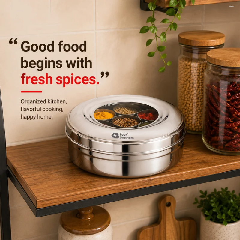 Four Brothers SS Spice Box 7 in 1 See Through Lid Small 4BSB-S