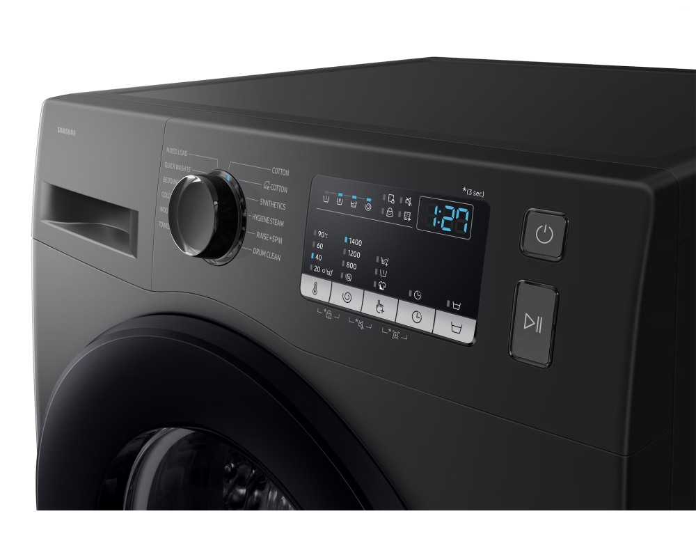 Samsung 9.0 kg Front Load Washing Machine with Hygiene Steam, Black (WW90FG4U04AB)