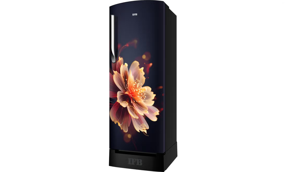 IFB Advance-Cool 197 L 3 Star Direct Cool Refrigerator, Flower Pattern, MYSTIC BLOSSOM BLUE + BLACK PED, Inverter Compressor