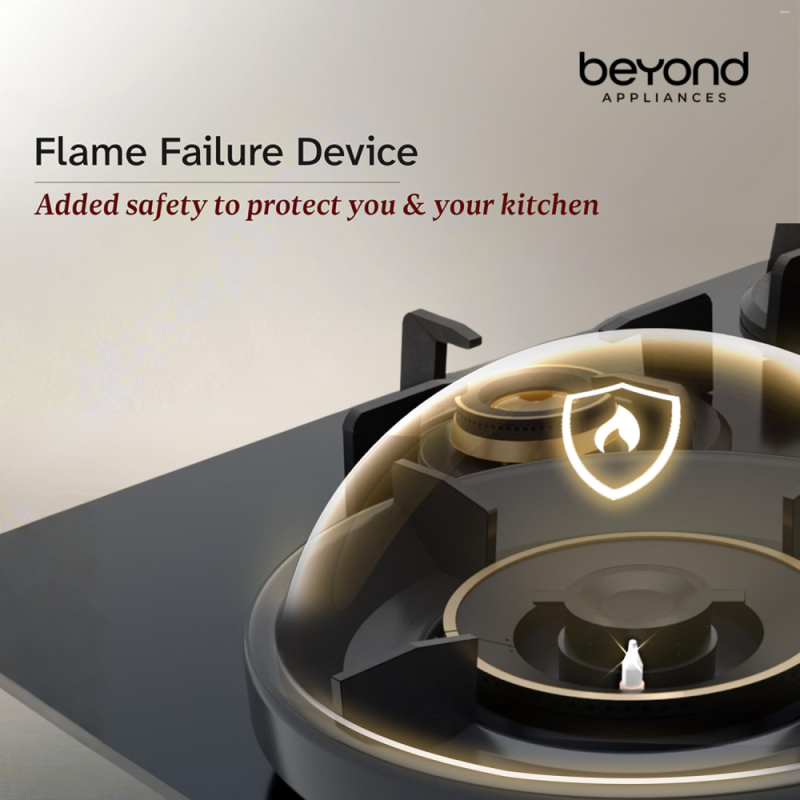 Beyond by BeyondNXT Zyra BAHO-ZR4BL-KE-003 4 Burner Gas Cooktop with Toughened Glass & Brass Burners