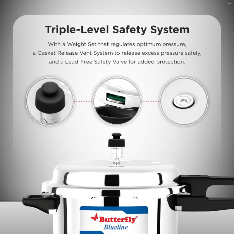 Butterfly Blueline 2L + 3L + 5L Combi Pack Stainless Steel Pressure Cookers with Induction Base & Stay-Cool Handles