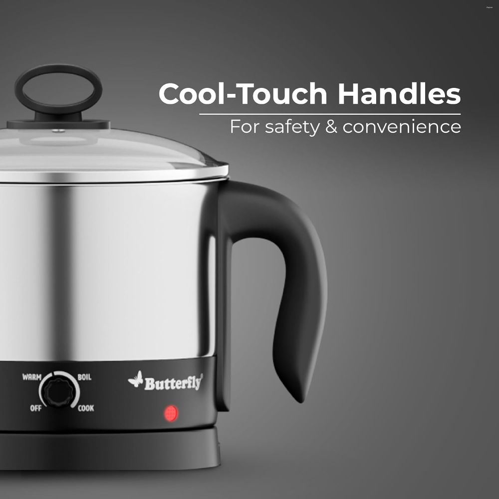 Butterfly Matchless 1.2 Litre 600W Stainless Steel Multi Kettle with Egg Rack, SS Rack, Auto Cut-Off & Dry-Boil Protection