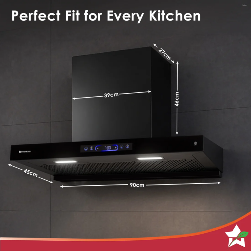 Wonderchef Ultra Sleek 90cm 1800 m³/hr Filterless BLDC Auto-Clean Kitchen Chimney, Black
