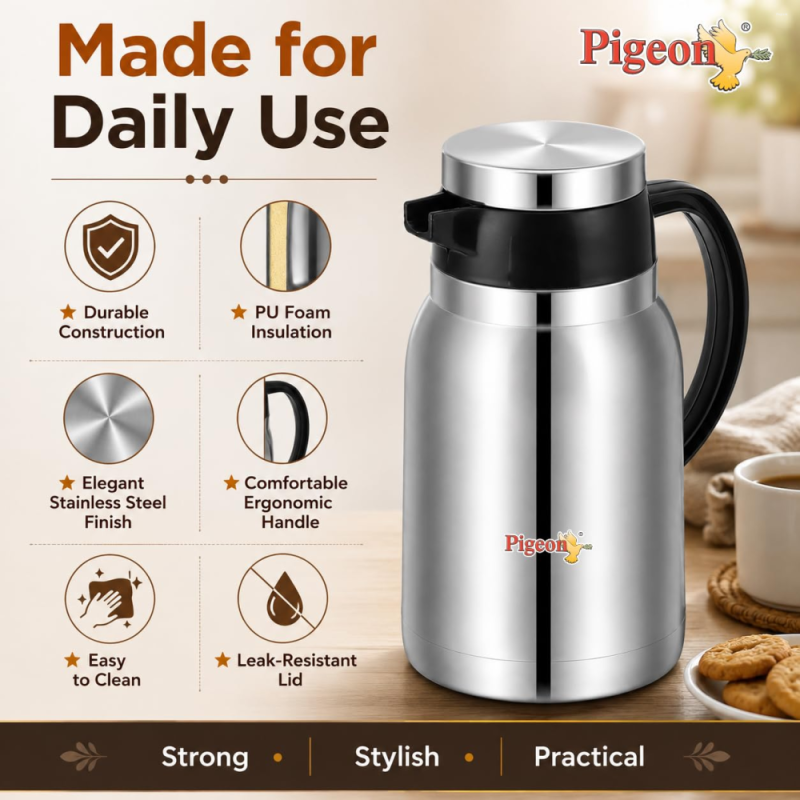 Pigeon Hot Shot 400 ml Stainless Steel Insulated Tea Jug with Double-Wall Vacuum Insulation
