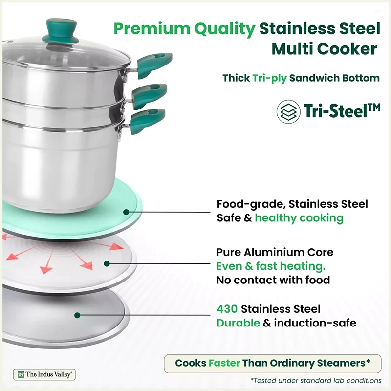 The Indus Valley 21cm Multi-Cooker Steamer Stainless Steel KC-SS-ST-005