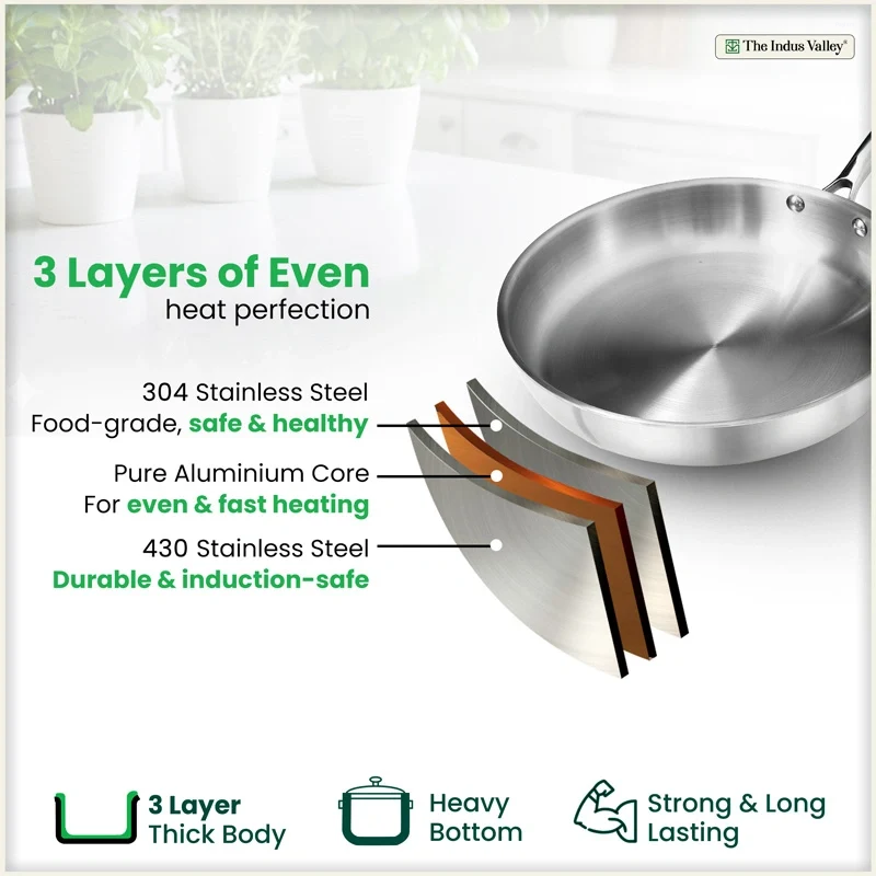 The Indus Valley 22cm Frypan Tri-Ply Stainless Steel KC-TP-FP-001