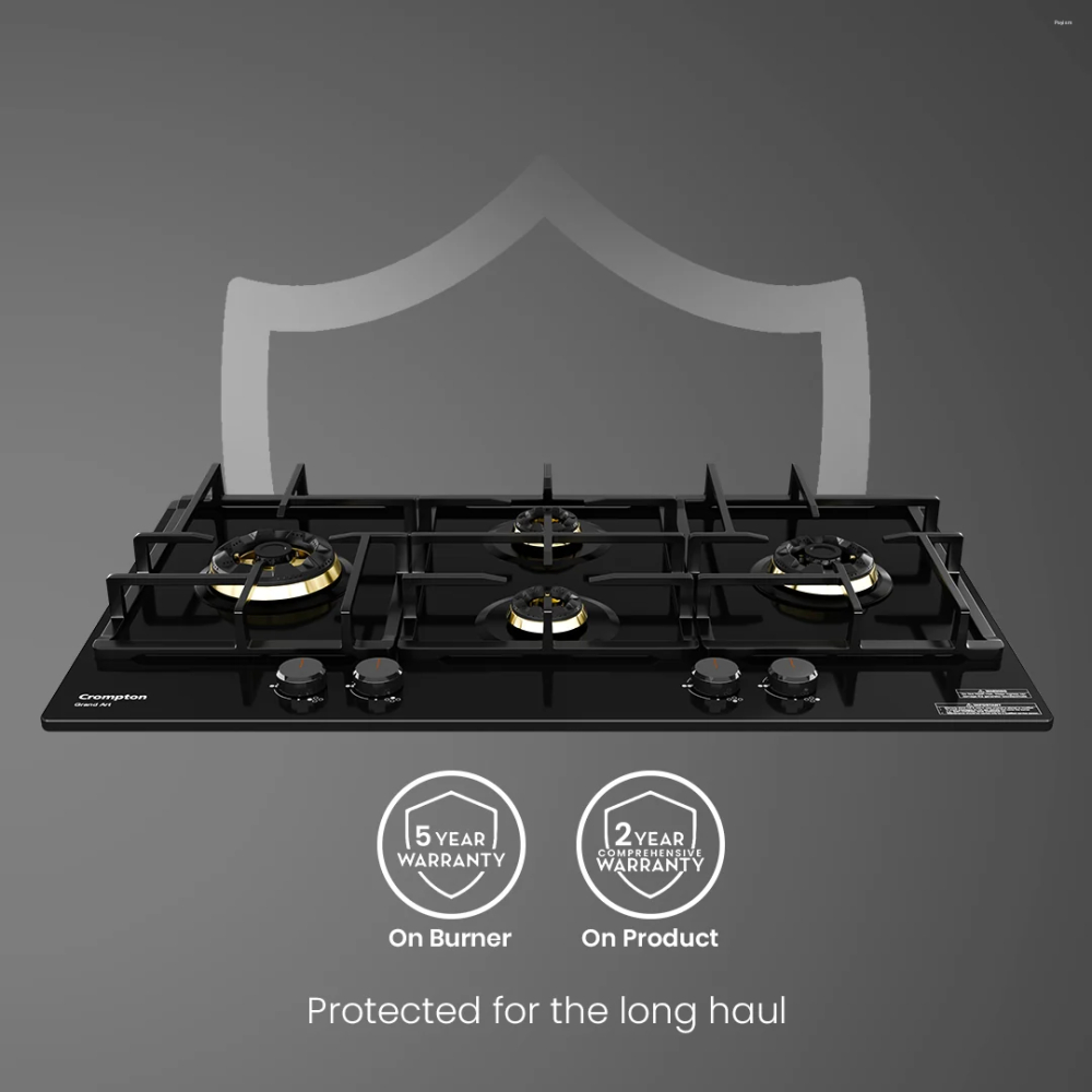 Crompton GrandArt 90cm 4 Burner Built-in Gas Hob with Full Brass 3D Burners & Flame Failure Safety (HOB-GAFB904-MBL)