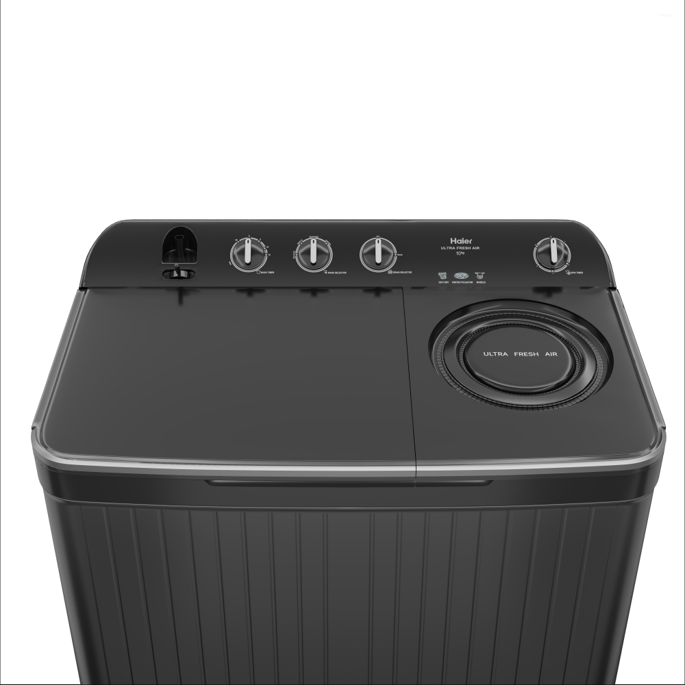 Haier 10 Kg Semi Automatic Top Load Washing Machine with Magic Filter, Spray Rinse & Oxyi Dry HTW100-196BK