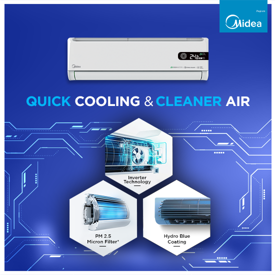 Midea 1.5 Ton 5 Star Inverter Split AC with Wi-Fi, AI EcoMaster, Smart Voice Control & 4-Way Swing MAI19SX5R36W0
