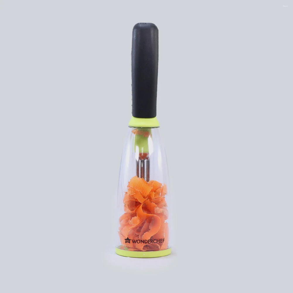Wonderchef Smart Vegetable & Fruit Peeler with Container, Stainless Steel Blade, Ergonomic Grip & Peel Collector
