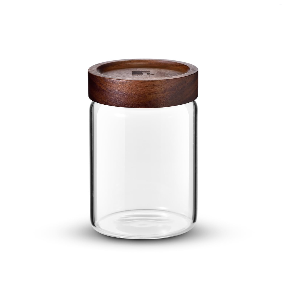Bergner Acadia Acadia Striped Glass Jar 900ml Borosilicate Glass, Acacia Wood Lid BG-20554-MM
