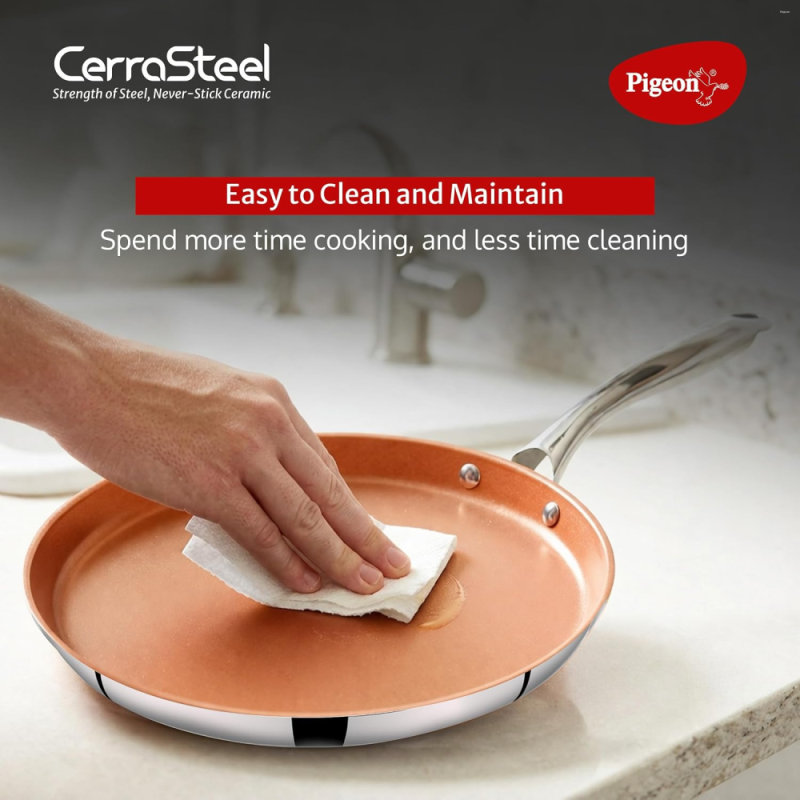 Pigeon CerraSteel Flat Tawa 310 30 cm Non-Stick Cookware, Copper Colour