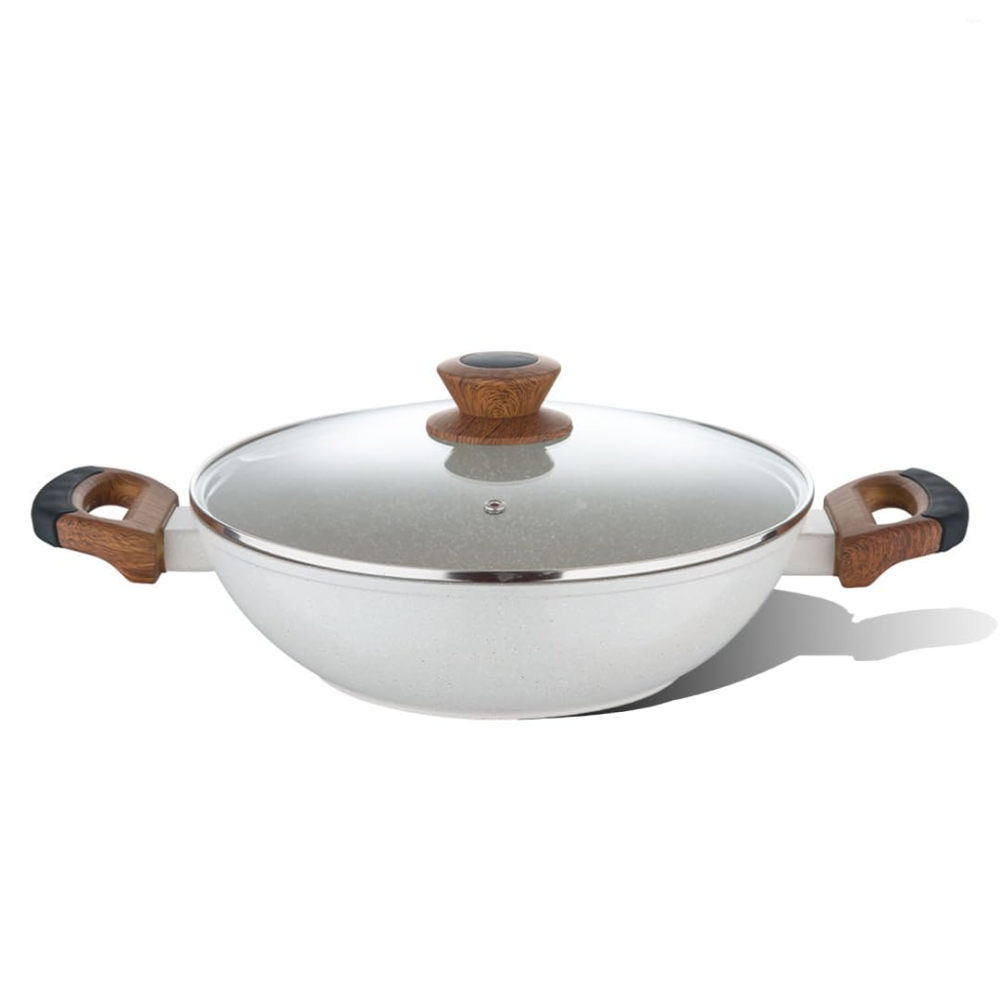 Bergner Naturally Kadai With Lid Ø28cm Forged Aluminium, Marble Non-Stick, Induction Ready BGD-30490-CR