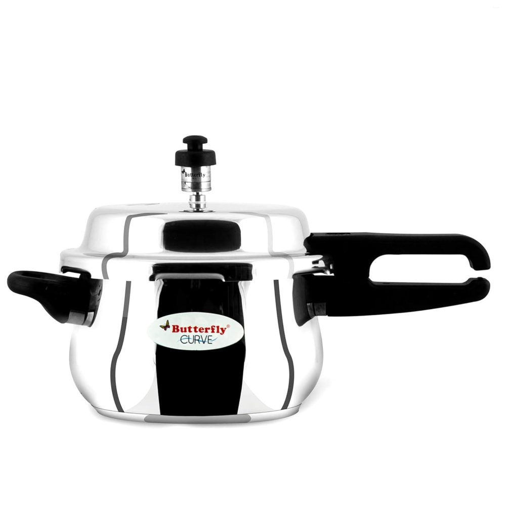 Butterfly Curve 3 Litre Stainless Steel Pressure Cooker with Outer Lid, Induction Base & Stay-Cool Handle