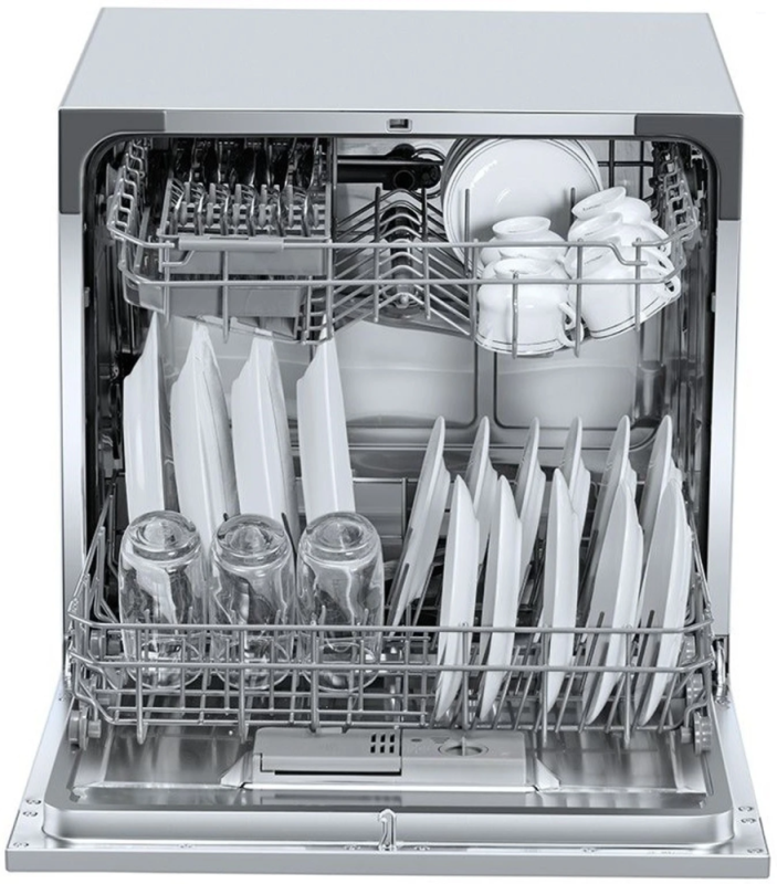 Voltas Beko DT8S 8 Place Settings Table Top Dishwasher with Inbuilt Heater, 6 Wash Programs, 8 L Water Consumption, Silver