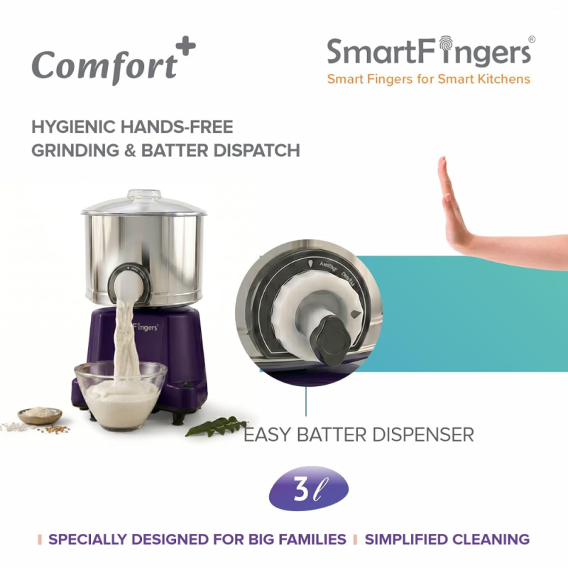 SmartFingers 2 L Masala Plus W2 Wet Grinder with Wet Masala & Batter Dispenser, 150W Motor, Timer