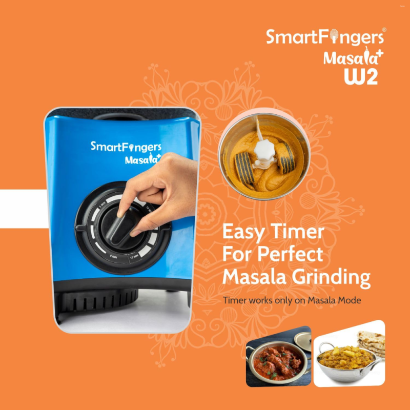 SmartFingers 2 L Masala Plus W2 110V Wet Grinder for USA, 150W Motor, Wet Masala & Batter Dispenser